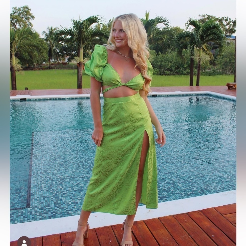 SET Ronny Kobo NWT Green Zano top & Marlo Maxi High Slit Skirt Set ($706) SMALL - Picture 4 of 9
